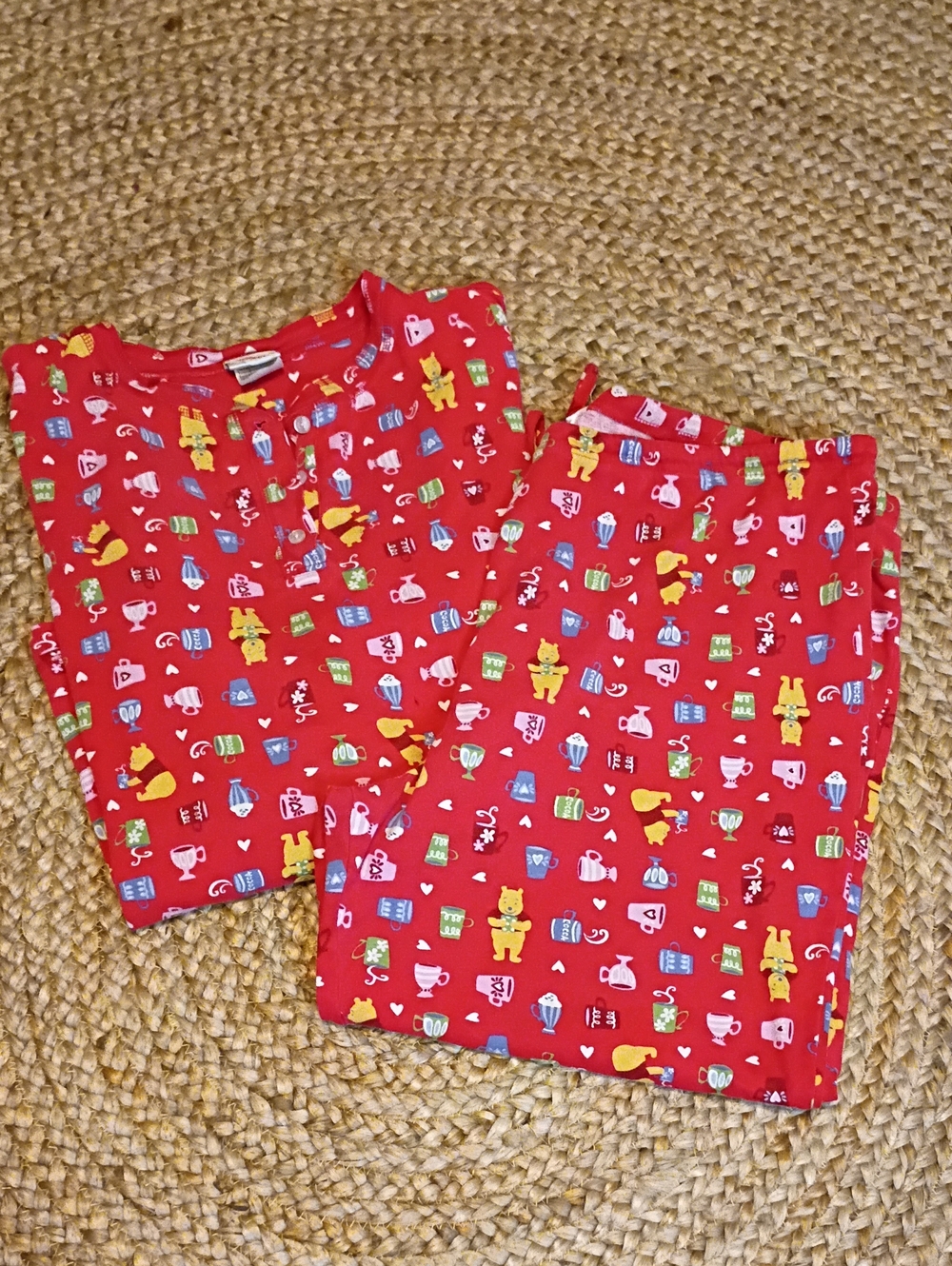 Vtg Disney Winnie The Pooh 100% Cotton All Over Print 2 PC Pajamas Sz L/XL